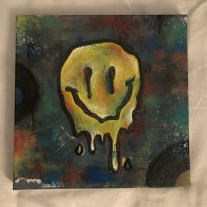 Original Retro abstract melting smiley face acrylic painting